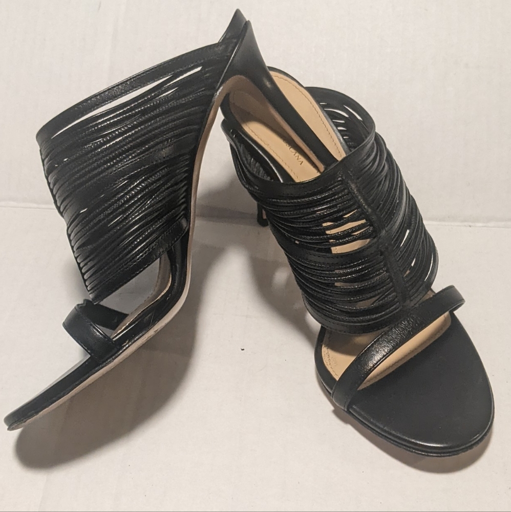 Marion Parke Strapy Slide Black Leather Heel Sandals 37.5 7 - Picture 6 of 8
